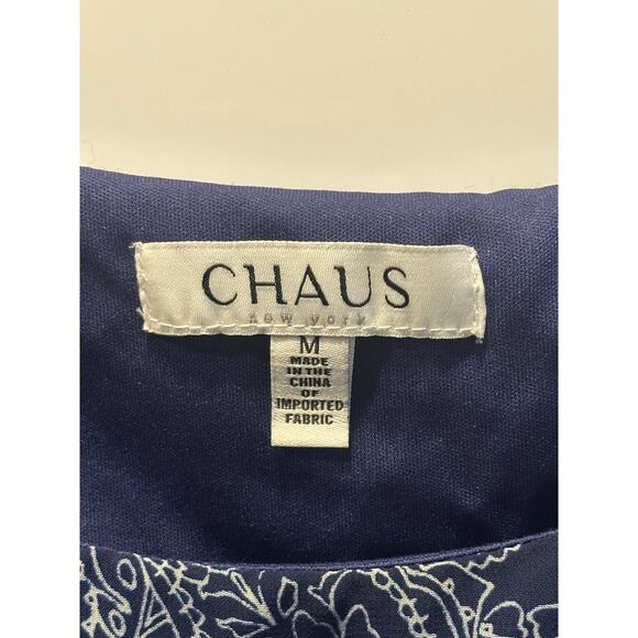 Chaus Women’s Medium Dark Blue blouse white paisley Floral print business casual - Picture 5 of 7